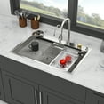 thumbnail image 4 of Izzovium 33" Drop in Waterfall Kitchen Sink - 16 Gauge Stainless Steel Single Bowl with Pull-Out Faucet, Cup Washer & Accessories, Brushed Nickel, 4 of 12