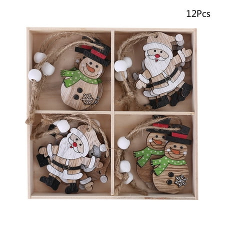 

12x/Box Classic Wooden Snowman-shaped Hanging Pendant Christmas Decoration Prop