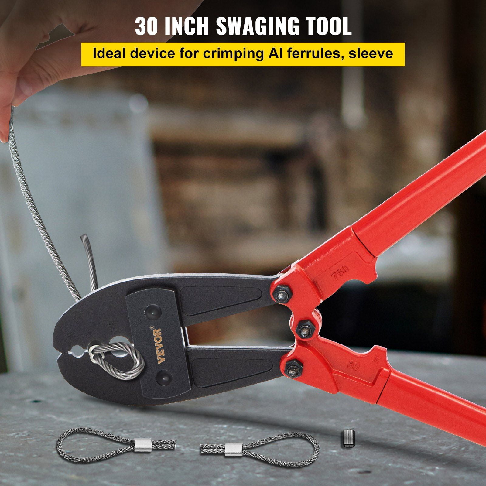 30" Hand Swager Tool - Wire Rope Crimping Tool for 5/32", 1/4", 5/16" Cable - Alloy Steel Construction with Labor-Saving Handle