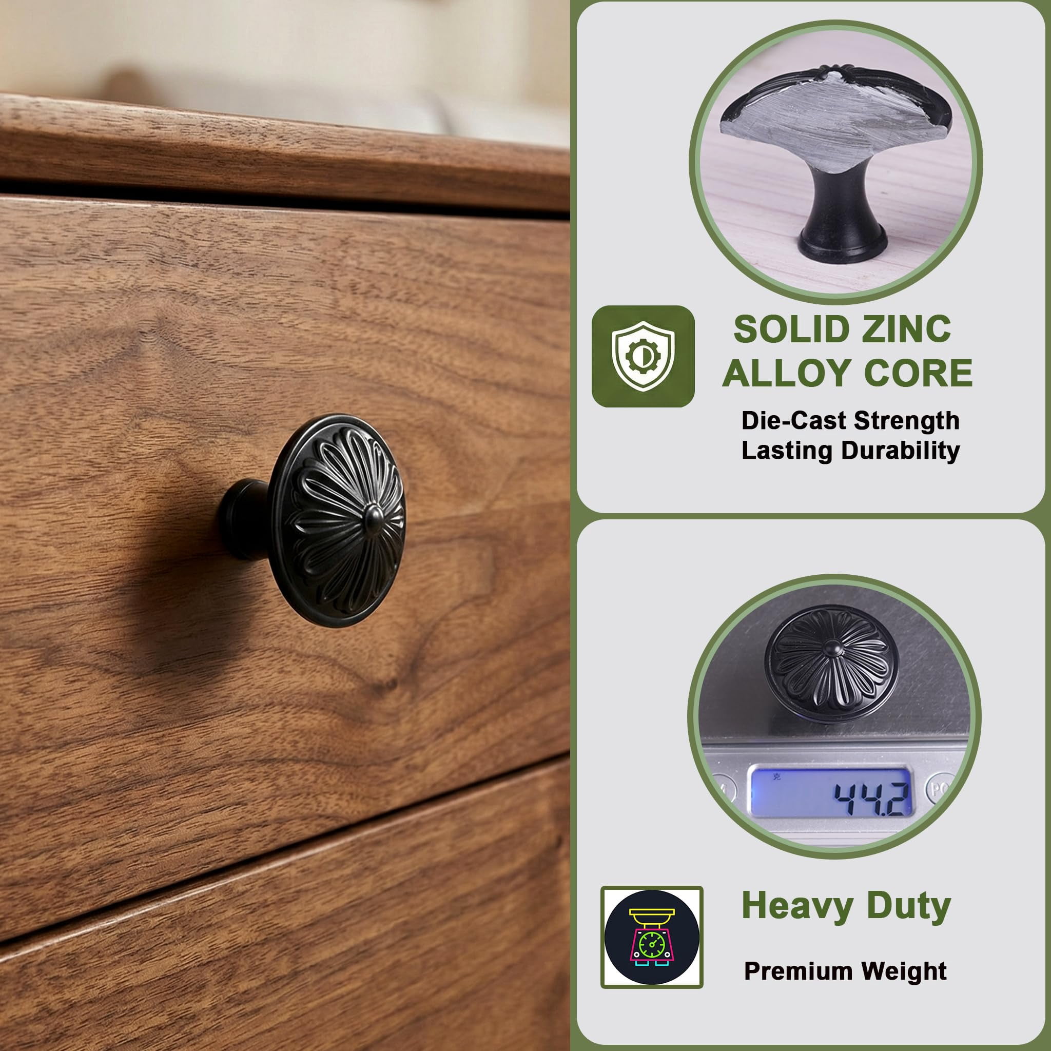 Antique Brass Cabinet Knobs Handles 10 Pack,Solid Zinc Alloy 1.4"Dia Round,Vintage Brass Kitchen Cabinet Handles for Cabinets and Drawers,Drawer Knobs Pulls Vintage Dresser Knobs Closet Door Knobs