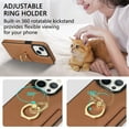 thumbnail image 3 of Nalacover for iPhone 15 Wallet with Card Holder Slot, 360?Rotation Ring Holder Kickstand Cover for Men Women Protective Premium PU Leather Shockproof Cover For iPhone 15, Brown, 3 of 10
