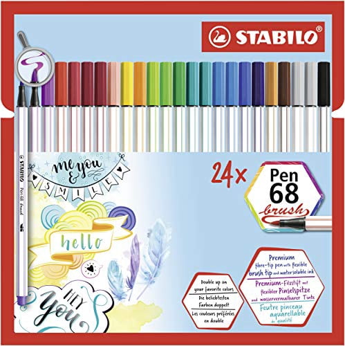 STABILO Premium Fibre-Tip Pen with Brush Tip Pen 68 brush - Pack of 24 - Assorted Colours Assorted Colours pack of 24