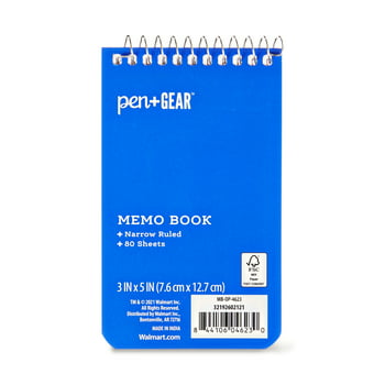 Pen+Gear Memo Book, 3x5, Narrow Ruled , 80 Sheets, Blue Paper Cover