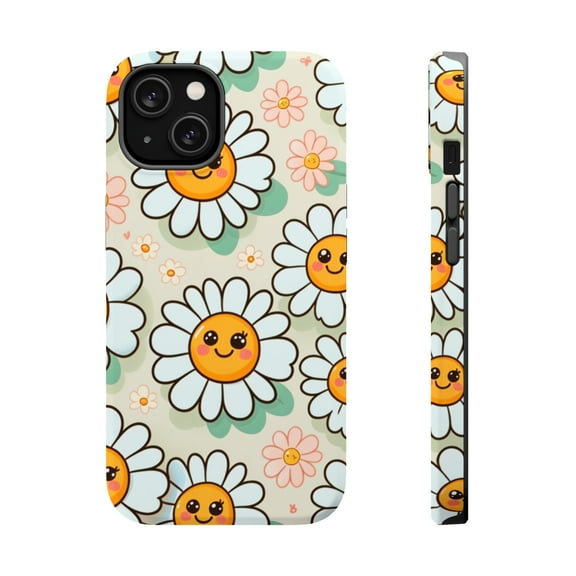 DistinctInk Tough Case for Apple iPhone 13 (6.1" Screen), Compatible with MagSafe Charging - "Joyful Daisies: A Lively Cartoon Pattern"