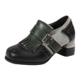 thumbnail image 5 of Womens Retro Mary Janes Dress Shoes Fringe Buckle Leather Patchwork Color Blocking Oxfords Ankle Boots Black Size 6.5, 5 of 7