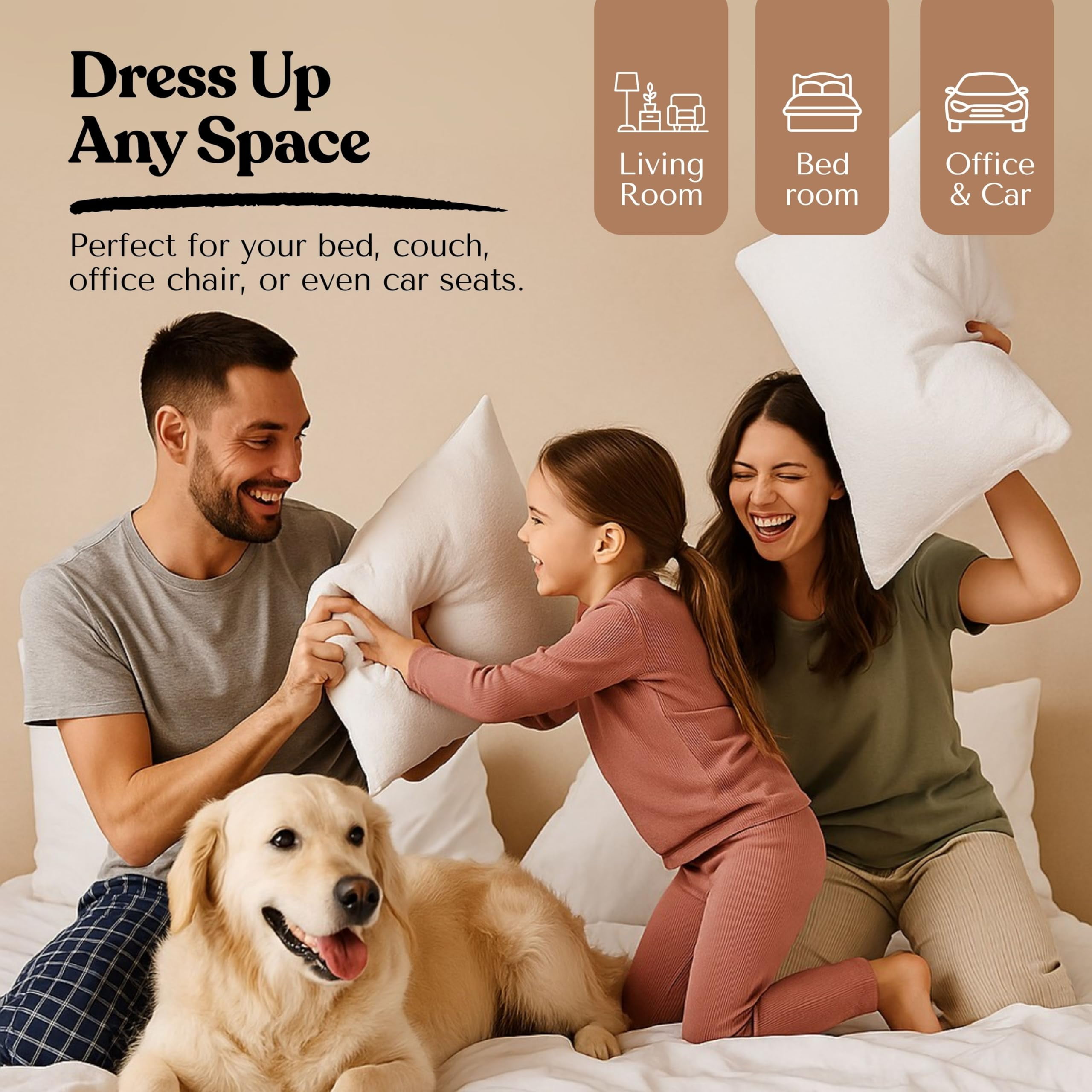 Heirloom Comfort Throw Pillow Inserts (Pack of 4, 18"x18", White, Polyester) - Square Cushions for Bed, Couch, or Reading Nook - Soft Fill for Support, Layering & Interior Design