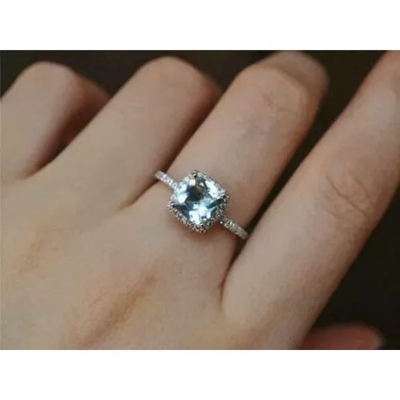 925 Sterling Silver Certified Natural Blue Aquamarine Handmade Ring Gift For Her