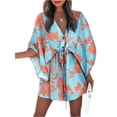 thumbnail image 1 of Women V-Neck Dress Middle Sleeve Irregular Print Pattern Button Chest Elastic Waist One Piece Skirt, 1 of 2