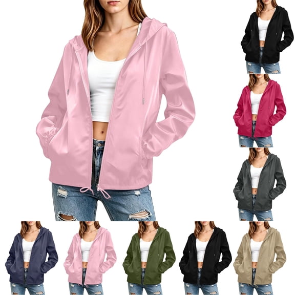 UDAUDU Women's Waterproof Raincoat Lightweight Rain Jacket with Hooded Windbreaker Trench Rain Coat with Pockets for Outdoor Pink 3XL