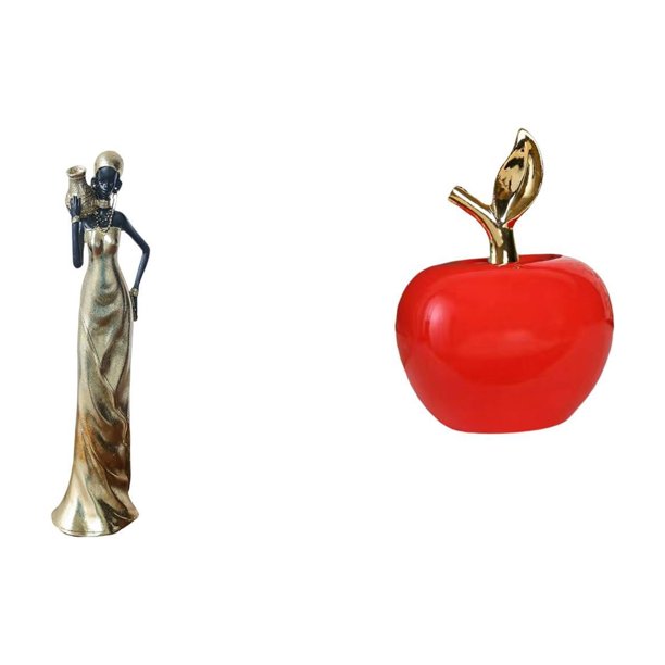 Figura de mujer africana,Estatua de dama tribal africana hecha a mano en una cafetería.,Figura de mujer hecha a mano con adorno de resina africana,Estatua,Escultura de fruta artificial,estatua