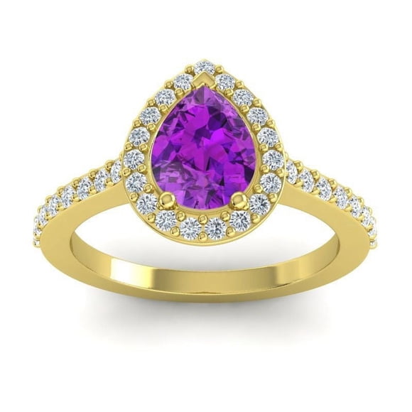 Diamond-Capitals 1.35 Carat New Natural Diamond Amethyst Gemstone Engagement Ring for Fiancee 18K Yellow Gold Size 4