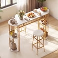 thumbnail image 2 of Gymax 3 Pieces 60'' Bar Table Set for 2 w/ Faux Marble Tabletop & Storage Shelves, 2 of 10