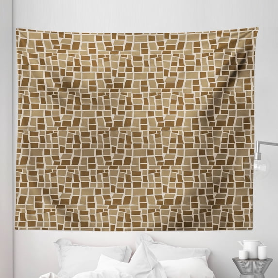 Brown Beige Tapestry, Random Geometrical Shapes Asymmetric Squares Creative Illustration of Art, Fabric Wall Hanging Decor for Bedroom Living Room Dorm, 5 Sizes, Cocoa Caramel, by Ambesonne