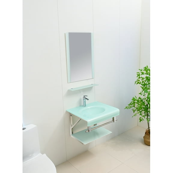 Lorixon 24" White Bathroom Vanity Set with Tempered Glass Top and Stainless Steel Frame