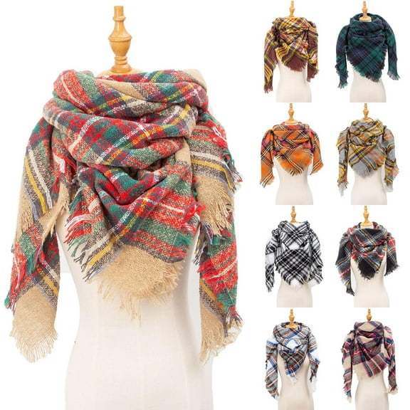 Ladies Plaid Triangle Scarf New Thorn Pattern Square Wrap Design