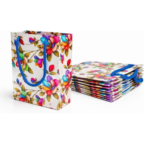Small Gift Bags with Handles Set of 6, Decorative Paper Gift Bags for Party Favors Birthday Wedding Gifts 4.5 x 2.5 x 6 Inch