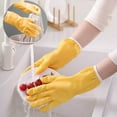 thumbnail image 2 of Hxlamzoo 1 Pair Thickened Fleece-Lined Dishwashing Gloves with Hanging Loop - Cold & Heat Resistant PVC Rubber Cleaning Gloves for Household, Kitchen, Winter Use (Yellow), 2 of 8