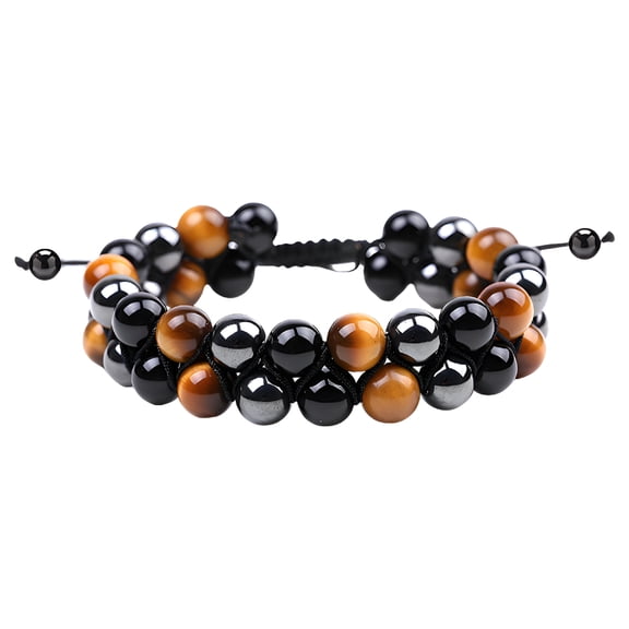 Designice mens bracelet,Natural Tiger Eye Stone Bracelets,Handmade Weaving Bracelets for Men,Black Magnetic Bead Men Bracelet,Yoga Inspired Bracelet for Men,8mm