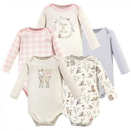 UPC: 0660168586787 | Hudson Baby Infant Girl Cotton Long-Sleeve Bodysuits 5pk  Enchanted Forest  0-3 Months