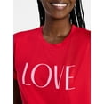 thumbnail image 2 of Joyspun Women's Dreamy Soft Collection Short Sleeve Sleep Top and Open Leg Pants Valentine's Day Pajama Set, 2-Piece, Sizes XS-3X, 2 of 6