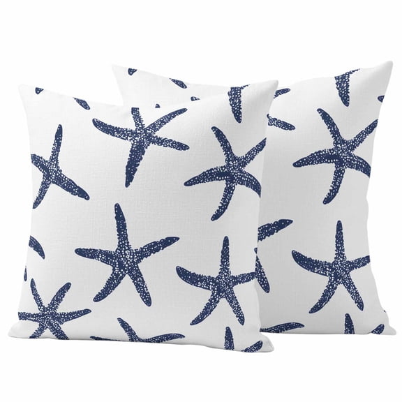 Navy Blue Starfish Coastal Outdoor Waterproof Pillow Covers, Nautical Summer Beach Ocean Decorative Square Throw Pillowcase Sofa Cushion Sham for Patio/Couch/Chair, 18"x18" 2 Pack