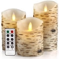 thumbnail image 1 of Flickering Candles, Candles Birch Set Of 4 5" 6" Birch Bark Battery Candles Real Wax Pillar With Remote Timer, 1 of 7