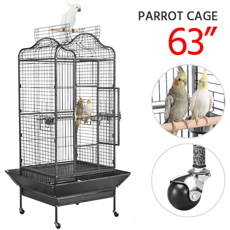 Topeakmart 63" H Playtop Large Rolling Metal Bird Cage Extra Large Birdcage with Stand Black