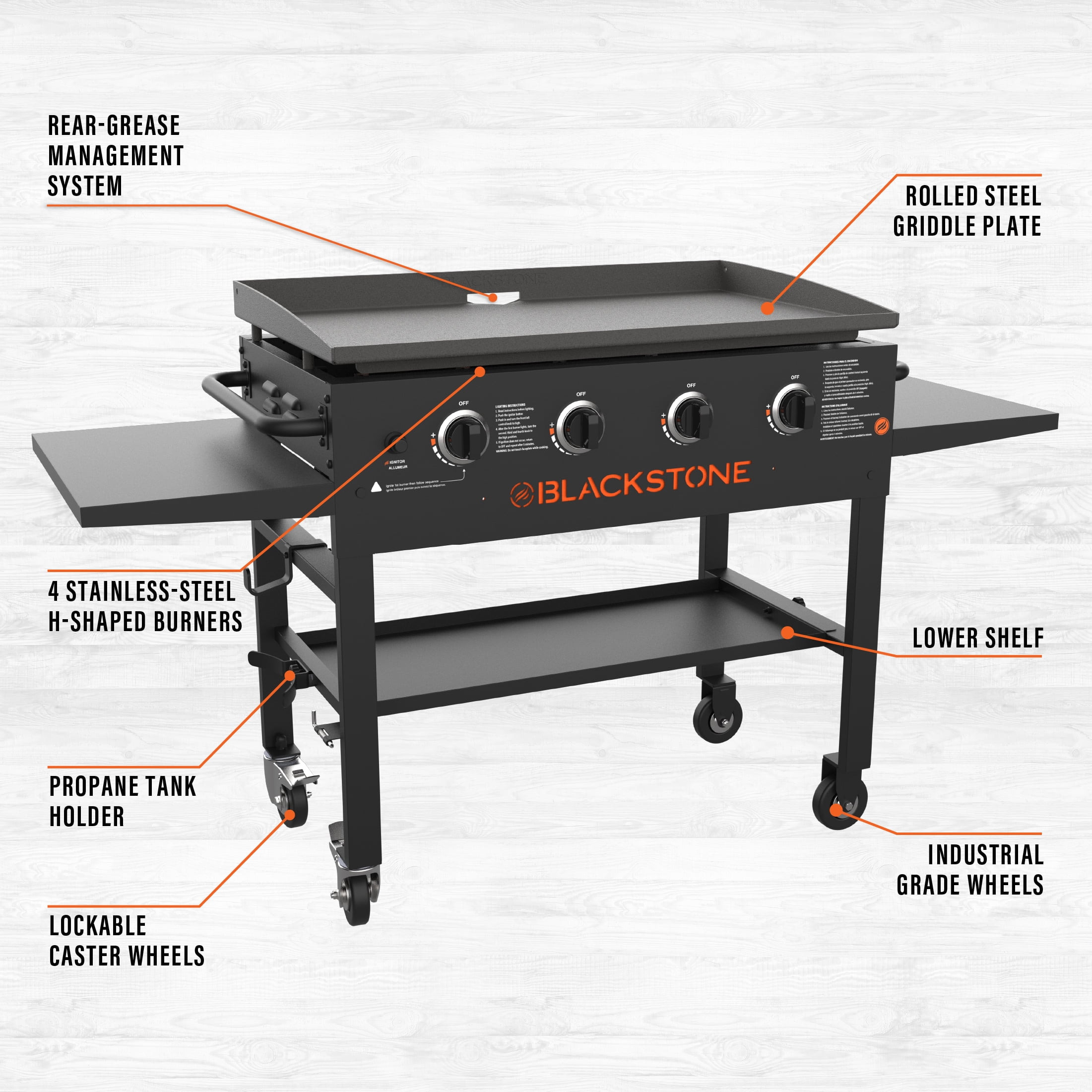  Blackstone 36 Inch Gas Griddle Cooking Station 4 Burner Flat Top  Gas Grill Propane Fuelled Restaurant Grade Professional 36” Outdoor Griddle  Station with Side Shelf (1554) : Clothing, Shoes & Jewelry