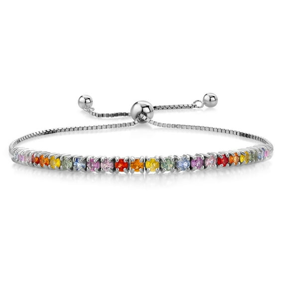 Gem Stone King 3.00 Cttw Multi Color Sapphire Gemstone Birthstone Tennis Bracelet Jewelry for Women in 925 Sterling Silver | Fully Adjustable up to 9 inch