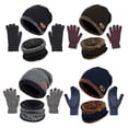 thumbnail image 2 of Winter Set Hat Scarves Touch Screen Gloves 3pcs Warm Men Women Fashion Thickening Plus Wool Neck Protect Cap Outdoor Riding (Gloves 4), 2 of 7
