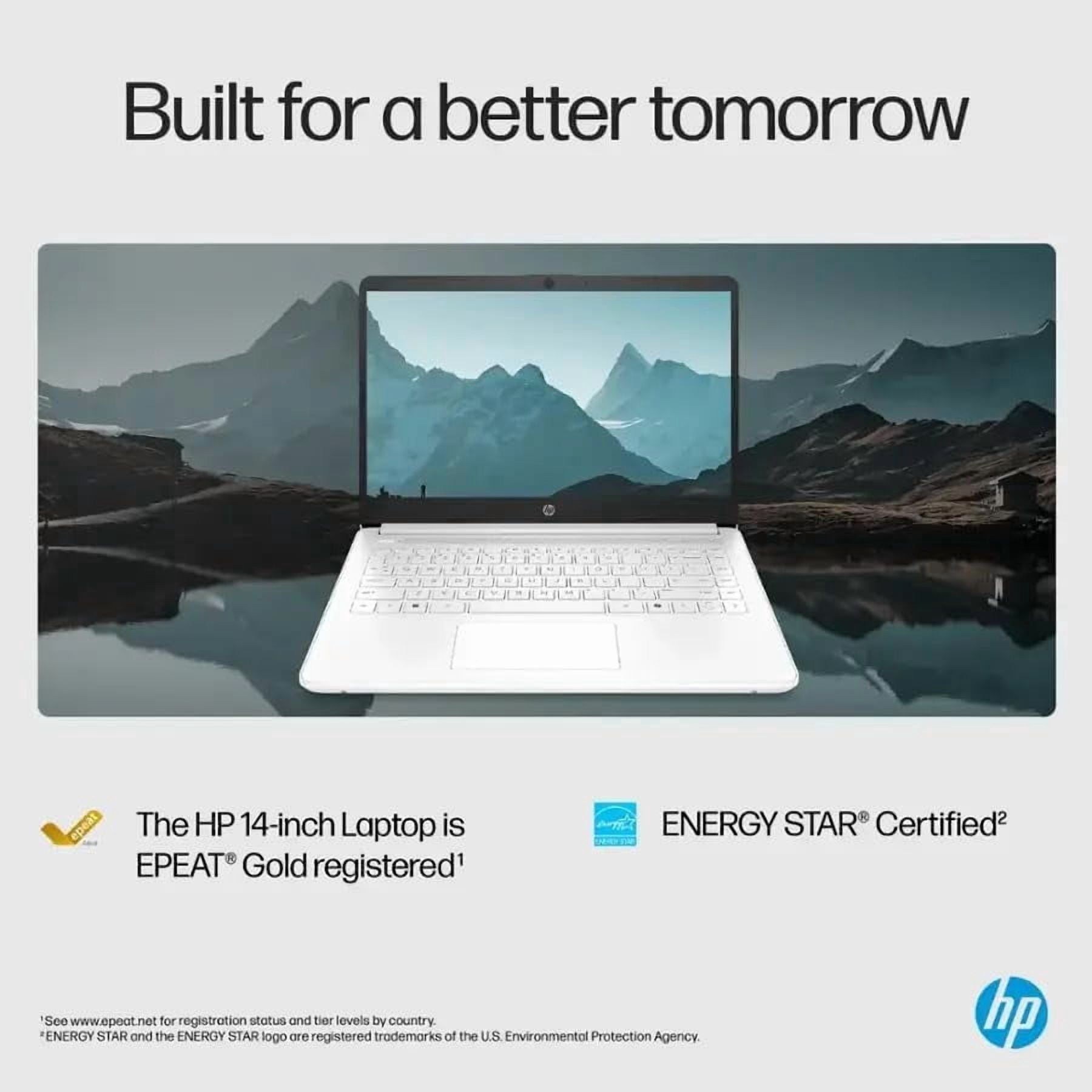 HP 14 Inch Laptop with 1-Year Free Microsoft Office 365, Intel Celeron CPU, 8GB RAM, 1.3TB Storage (128GB Onboard, 128GB External and 1TB Cloud), Intel UHD Graphics, WiFi 6, White, Windows11