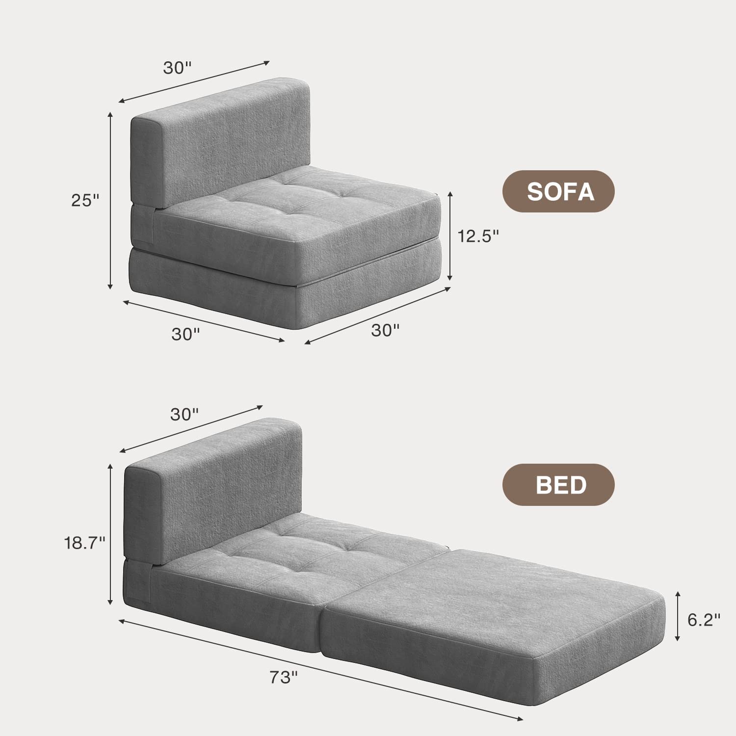 Lofka Convertible Chair Bed, Futon Sleeper Sofa, Living Room or Dorm ...