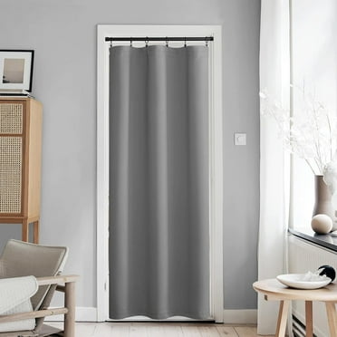 AQZROO-Blackout Curtain for French Door - Thermal Insulated Room Darkening Doorway Curtain, Rod Pocket Noise Reducing Single Door Panel, 42 x 80 Inches, 1 Panel, Silver Grey