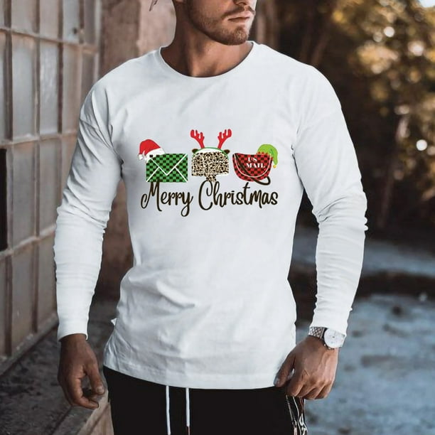 WREESH T shirt de No l manches longues et col rond pour homme