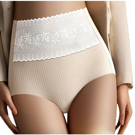 APEXFWDT Womens Lace Full Brief Panties Breathable Seamless Underwear High Waist Ice Silk Panties No Show Underwear Briefs
