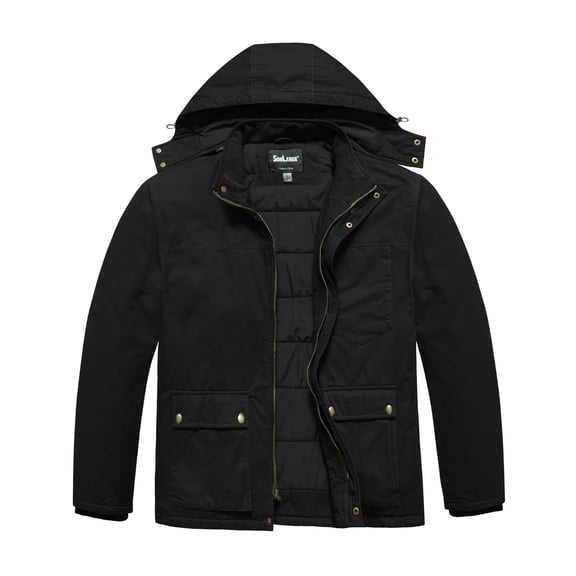 Soularge Men's Big and Tall Winter Coat Warm Puffer Jacket Hooded Windproof Winter Puffer Coat Black 3X