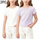 thumbnail image 1 of Paquete de 2 Playeras para Niñas, Blusas de Manga Corta con Volantes, Playeras Sueltas Casuales de Color Sólido con Cuello Redondo Blancas 7 Años, 1 of 8