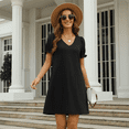 thumbnail image 4 of MLDRA Dresses for Women Casual Short Puff Sleeve V-Neck Dress with Pockets Loose Fit T-Shirt Dresses, 4 of 7