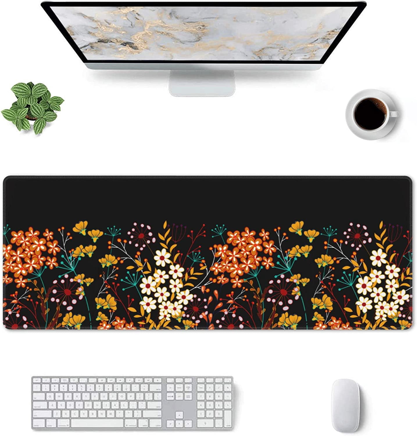 Extended Gaming Mouse Pad (31.5x12 in), Large Stable Rubber Base Mousepad with Stitched Edges, Keyboard Mouse Mat Desk Pad for Work, Game, Office, Home - Beautiful Floral