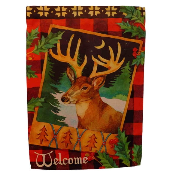 Evergreen Welcome Alpine Deer Holiday Fabric Garden Flag 18 by 12 Inch