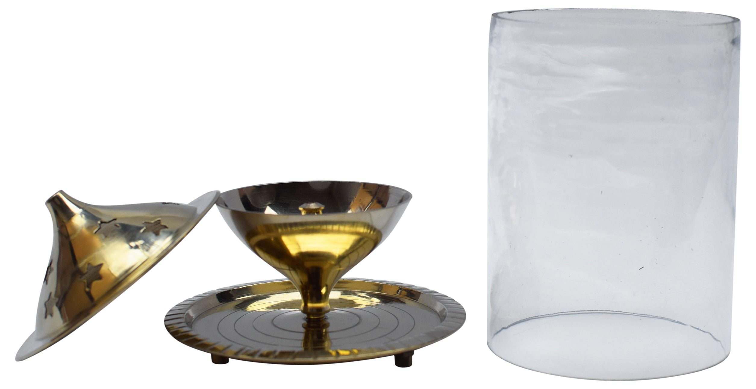 OM SHRI OM Pure Brass Indian Oil Lamp Akhand Diya Glass Stand Deep Diwali