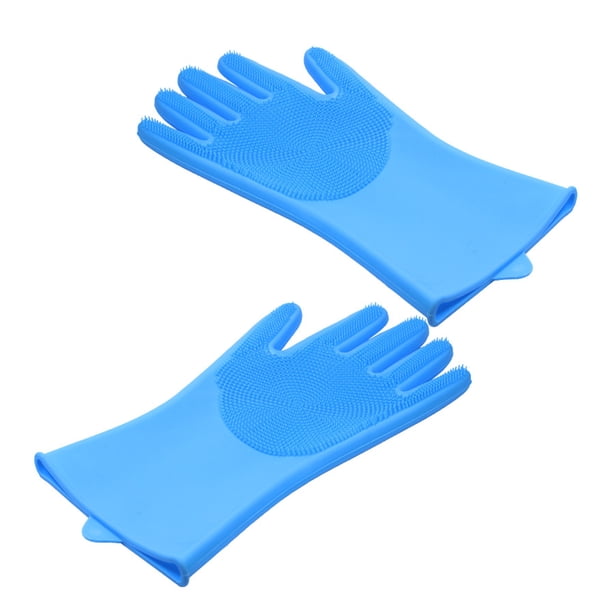 Billuyoard 1 par de guantes para lavar platos con estropajo, herramientas de limpieza de manos resistentes al calor, lavandería, cocina, baño, coche Mostrada Azul Billuyoard HA060614-01