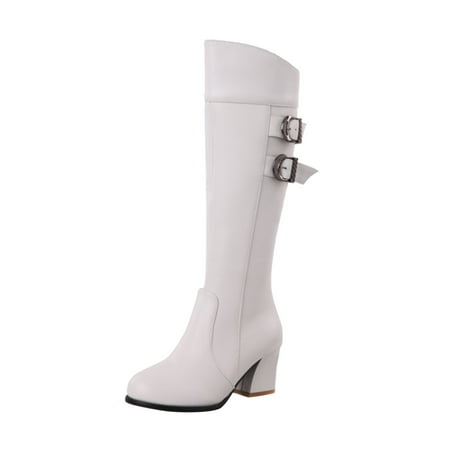 

autumn winter shoes Thermal Color High Chunky Zipper Thigh Women s Shoes Winter Boots Heels Retro Fashion Breathable Women s Boots