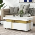 thumbnail image 2 of Dovelina Contemporary Coffee Table with Faux Marble Top, Rectangle Cocktail Table with Caster Wheels, Luxury Center Table with Gold Metal Bars for Living Room, White, 2 of 9