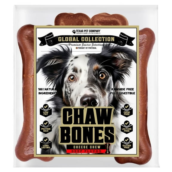 Texas Pet Company Global Collection Chaw Bones Beef Flavor Long Lasting Chews for Dogs (Medium 4 Pack)