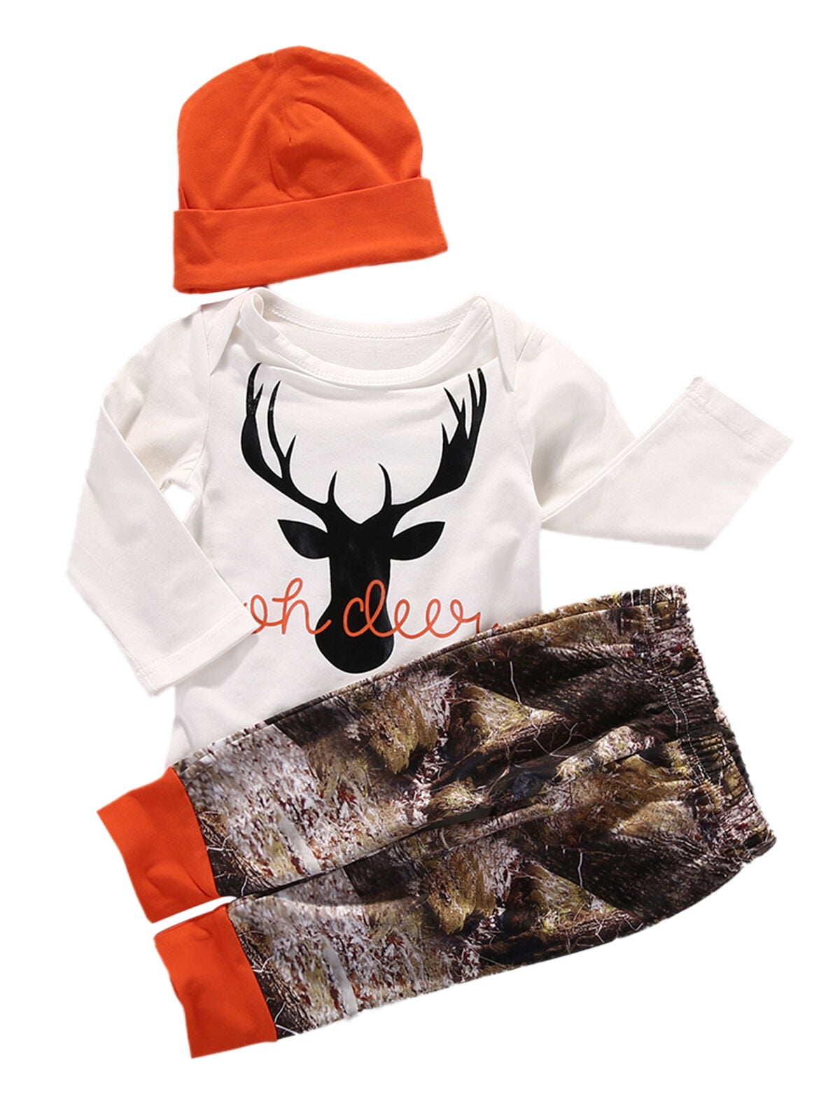 Organic Toddler Baby Boy Girl Deer Romper Long Pants 3pcs Outfits Set