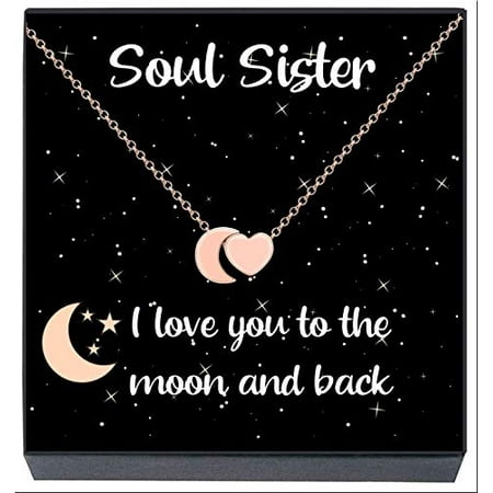 Best Friend Necklace, Soul Sister Jewelry Gifts , ''I Love You to the Moon and Back'' Heart Necklace, Friendship Jewelry Gifts Best Friends Forever, BFF, Besties, Women, Teens, Girls (Rose Gold)