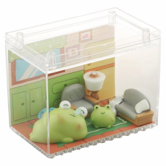 Under 10 Desktop Ornament Miniature Frog Statue Resin Statue Table Center Gift Table Animal Sculpture with Acrylic Box Suitable for Birthday Bookshelf with Te