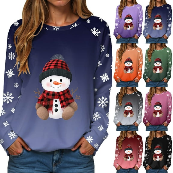 TTUHYWXI Christmas Sweatshirts for Women Long Sleeve Fuzzy Pullover Xmas Graphic Holiday Shirts Crew Neck Oversized Tops (Orange, 4XL)