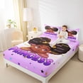 thumbnail image 3 of Castle Fairy Cartoon Black Kawaii Princess Queen Sheets 4 Pieces,Stars Print Design Queen Sheet Sets,Purple Gold,1 Fitted Sheet, 1 Flat Sheet and 2 Pillowcases, 3 of 6